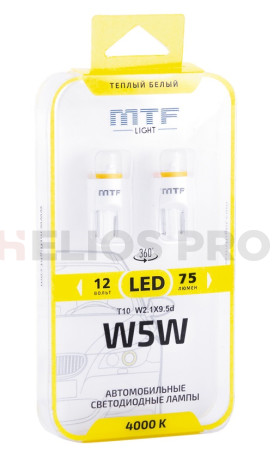 Светодиодные лампы MTF Light T10 W5W 4000K 12V-1W 2шт