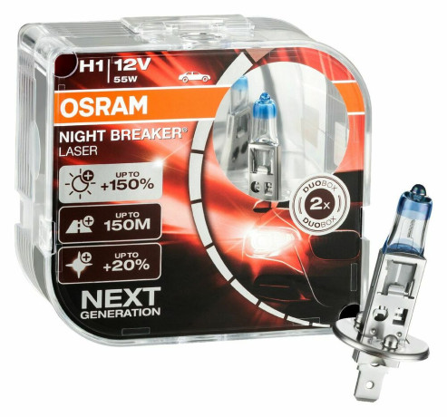 Лампа галогенная OSRAM H1 Night Breaker Laser 12V 55W, 2 шт