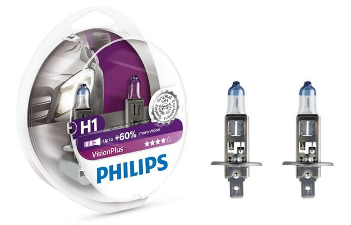Лампа галогенная PHILIPS H1 Vision Plus 12V 55W, 2 шт