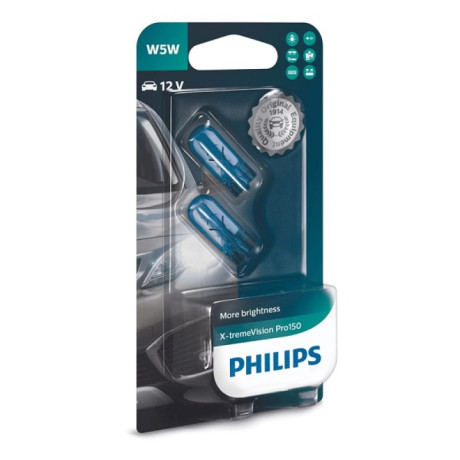 Лампа накаливания PHILIPS W5W X-treme Vision Pro150 (+150% света) 12V 5W, 2шт